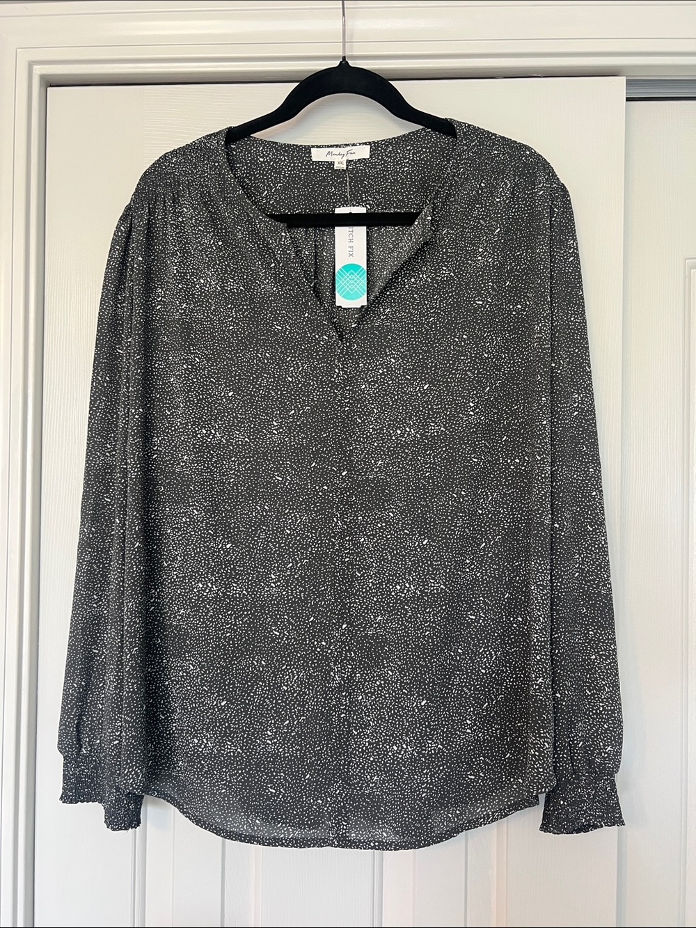 Monday Fun Dark Grey Speckled V-Neck Long Sleeve Blouse XXL NWT